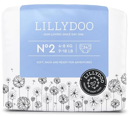 LILLYDOO hautfreundliche Windeln, Größe 2 (4+ kg), 34 Stück | Sicherer Auslaufschutz, Weich, Ohne Parfüme & Lotionen für empfindliche Haut, Dermatologisch getestet
