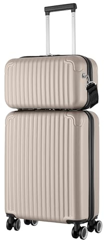 R.Leone Valigia Ryanair 55x40x20 cm + 40x20x25 cm Set 2 Pezzi Trolley Bagaglio a mano 4 Ruote e Beauty Case in ABS 999 (Oro, Valigia 55x40x20 cm + Borsa 40x20x25 cm)