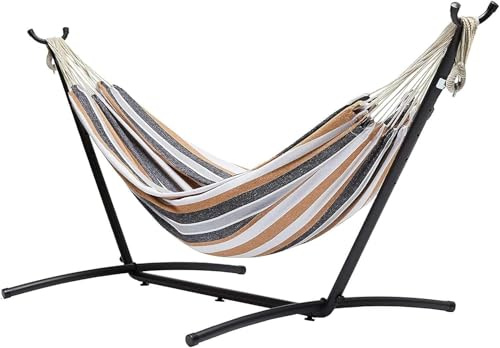 DadoHome Amaca per Due Persone con Supporto Struttura in Metallo in Tessuto Resistente da Giardino Terrazza Piscina Esterno Campeggio con Borsa da trasporto, 117 x 300 x 100 cm
