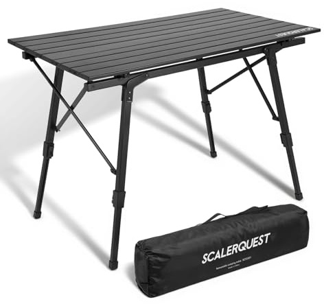 SCLERQUEST Portable Lightweight Aluminum Camping Table Adjustable Height Roll Up Design for BBQ, Beach, Camping Travel, Foldable Compact Table for Picnic Tent Outdoor