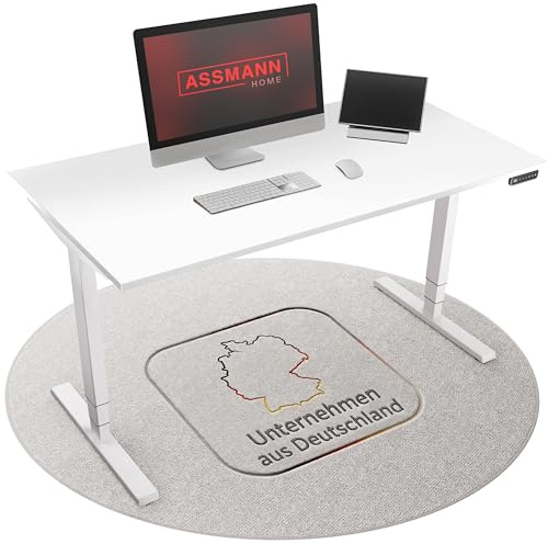 ASSMANN Höhenverstellbarer Schreibtisch elektrisch, 180x80cm, TÜV-geprüft | stufenlos verstellbar mit Aufprallschutz, ergonomischer Schreibtisch Made in Germany - Y-Line, Weiß/Weiß