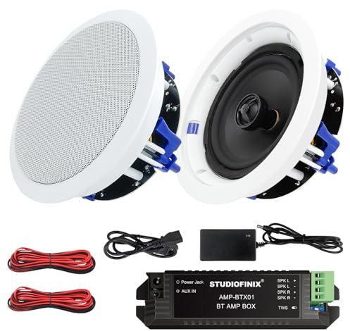 STUDIOFINIX Altavoces de techo Bluetooth de 6.5 pulgadas, 320 W, montaje empotrado de 2 vías, altavoces de pared para el hogar, baño, cocina, oficina, con rango completo de sonido superior