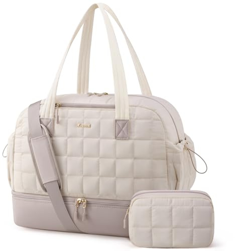 LOVEVOOK Resväska dam, lätt buffert, weekendklinikväska, sportväska resväska med skofack och våtfack, handbagage, väska för flygplan resor, Nude-rosa+beige, L