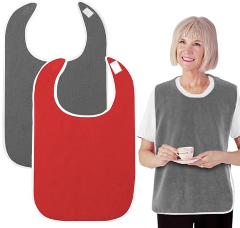 KEMUZ Lot de 2 bavoirs adulte homme - Lavables et Réutilisables pour Personnes Âgées, Protection Douce et Durable, Confort Optimal pour Repas et Soins au Quotidien