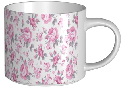 Tcoay Tazze da caffè, colazione, tazza da latte d'avena, tazza da tè, tazza in ceramica, grande, motivo floreale shabby chic rosa, rose pallide, bianco,Bianco,Taglia unica