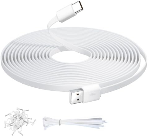 5 m platt USB C-strömförlängningskabel för hemsäkerhetskameror eller enheter med USB C-port, hållbar laddningskabel och USB A till USB C-datasynkronisering (platt