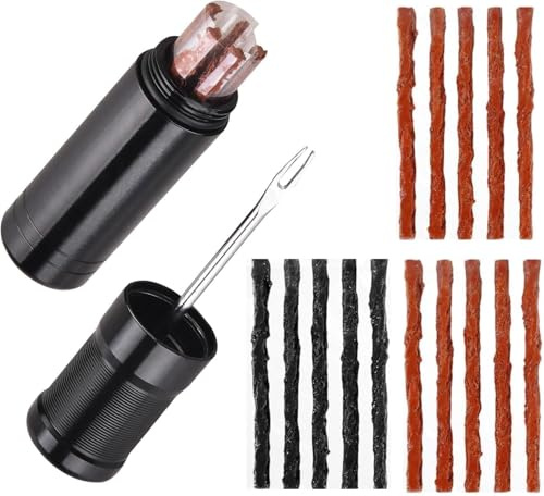 TASSFROO Kit de Réparation Tubeless, Kit Reparation Meche Bande avec 15 Bandes de Caoutchouc Kit de Réparation de Pneus Tubeless Crevaison de Pneu de Vélo Outil Portable pour Une Réparation Rapide