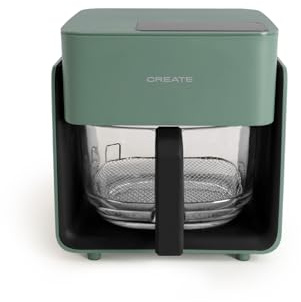 CREATE/AIR FRYER STUDIO CRYSTAL/Freidora sin aceite 4.2 L sin vaporizador de agua verde sage/Capacidad 5-6 raciones, 6 programas, bandeja de cristal, control de tiempo y tempertura, 1300W
