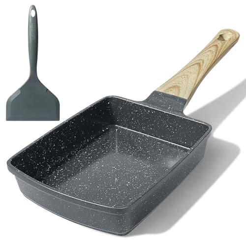 GiPP Tamagoyaki Egg Pan -Japanese Omelette Pan, 13 x18 cm Non Stick FryingPan with Wood Grain Heat-Resistant Handle, Compatible with All Stovetops, PFOS PFOA Free(Grey, Tamagoyaki)