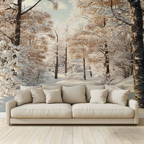 MKBKLI Carta da Parati Fotografica Foresta invernale sentiero paesaggio innevato - Design per Pareti Camera - Fotomurale Tessuto Non Tessuto 350 x 256 cm - Colla Non Inclusa A137