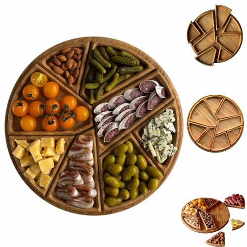 Puzzle-Serviertablett aus Holz mit 8 herausnehmbaren Fächern, Puzzle Wood Serving Tray, Lustiges Puzzle snacktablett für Trockenfrüchte, Runde Dessertplatte für Obst, Nüsse, Fleisch und Dips (1pc)