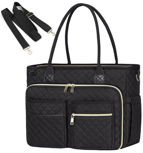 Xoeryoy Bolsa de trabajo de nailon de 16, 5 x 5, 9 x 12, 6 pulgadas, con múltiples bolsillos, bolsa para profesores, con para botellas, llaveros con lazo para bolígrafo, maletín con correa ajustable