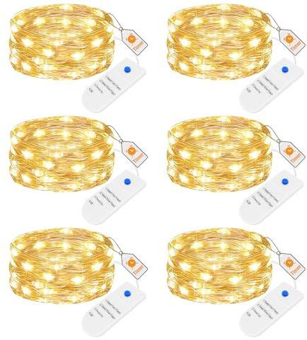 6 Stück 2M 20 LED Lichterkette Batterie mit Timer, 3 Modi, Silberdraht | Mini Lichterketten Klein, Batteriebetrieben Draht für Innen Weihnachten Hochzeit Party Deko, Warmweiß