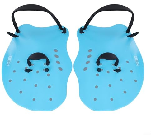 Volakebeing Guantes de natación para niños, guantes de natación de silicona con correas ajustables, diseño de hoja ancha para fuerza superior del cuerpo, compatibles (azul)