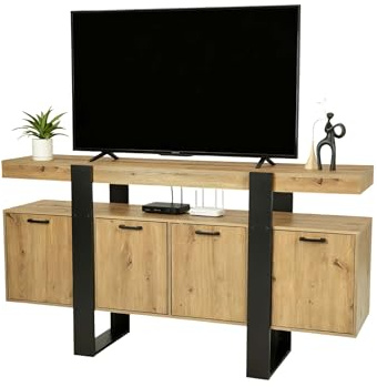 Amveya TV Schrank, TV Lowboard, Fernsehtisch, TV Unterschrank, Hölzern Cabinet, 160X40X80cm, Geeignet für Wohnzimmer, Schlafzimmer und Esszimmer, Retro Braun/Schwarz Fernsehschrank
