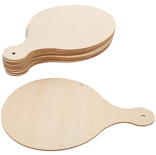 SHINEOFI Ensemble de 10 Petites Planches à Découper Rondes en Bois Non Finition Poignée, 23X16 CM, pour Préparation de Pizza, Fruits et Activités Créatives Cuisine