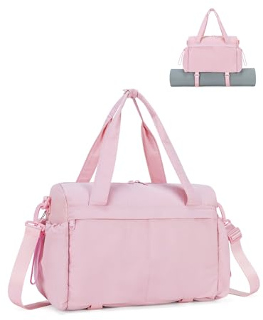 Sporttasche Damen Klein mit Nassfach Yogatasche für Matte, Rosa gesteppt | Yoga-Mattenhalter, verstellbarer Schultergurt, Gym Tasche Fitnessstudio für Yogamatten, Reisetasche Klein