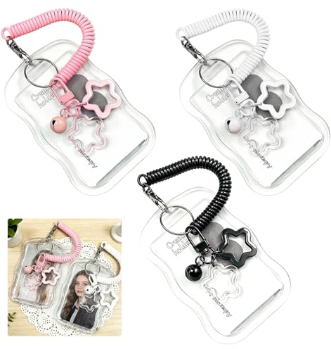 3 Piezas Llavero para Tarjetas Fotográficas con Cuerda de Resorte | Photocard Holder Kpop, Soporte para Tarjetas de Identificación con Cordón de Resorte y Mosquetón, para Identificación