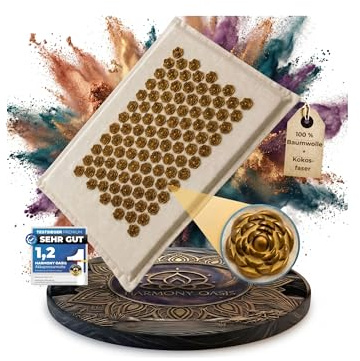 Akupressurmatte Klein | Goldene Lotus-Noppen für Füße, Büro & Auto | Goldene Lotus-Noppen: 100% Baumwolle & Kokosfaser. Ideal für Füße, Unterarme & Sitzen. Büro, Auto & Zuhause. Ohne Strom.