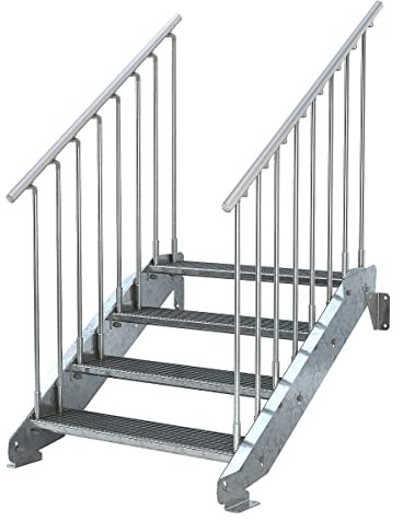 Außentreppe 4 Stufen 100 cm Laufbreite - beidseitiges Geländer