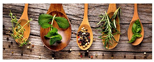 levandeo Glasbild 80x30cm Wandbild aus Glas Küche Kräuter Gewürze kochen Wanddekoration Einrichtung Küchendeko