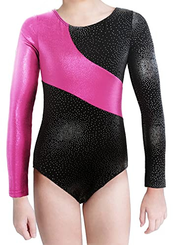 XiaoMoSha Gymnastikanzug Kinder Mädchen Langarm, Mädchen Ballettkleidung Gymnastik Training Dancewear, für Den Verein Kinder Tanzen, Schwarz, für 4-5 Jahre