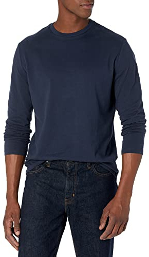 Amazon Essentials Men's Långärmad T-shirt med smal passform, Marinblå, L