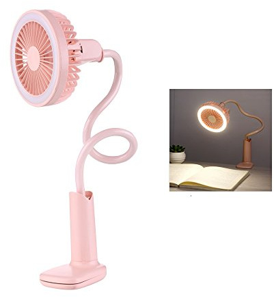 Mini USB Ventilateur à Pince Portable Ventilateur Avec LED Lampe Mini Fan - 2 Modes de Vitesse Ajustable - Ventilateur Rotatif Silencieux Pour Poussette/ Lit de Bébé/ Bureau/ Voyage/ Camping