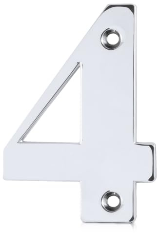 XFORT Polished Chrome Front Door Number 4, House Number Suitable for All Door Types including Wooden, uPVC, and Composite.