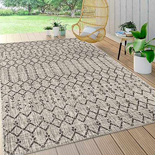 JONATHAN Y SMB108E-9 Ourika Tappeto marocchino a trama geometrica per interni ed esterni, boemo, rustico, scandinavo, facile da pulire, cortile, patio, grigio chiaro/nero, 270 cm X 370 cm