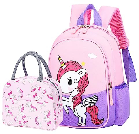 POWOFUN 13 inch Kids Kindergarten Preschool Travel Unicorn Backpack Cute Cartoon Schoolbag Backpack Fit A4 With Lunch Bag