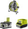 Ryobi ONE+ Cordless Floor Fan, 18V + RB18L50 Lithium+ 5.0Ah Battery, 18V RC18120 Compact Charger
