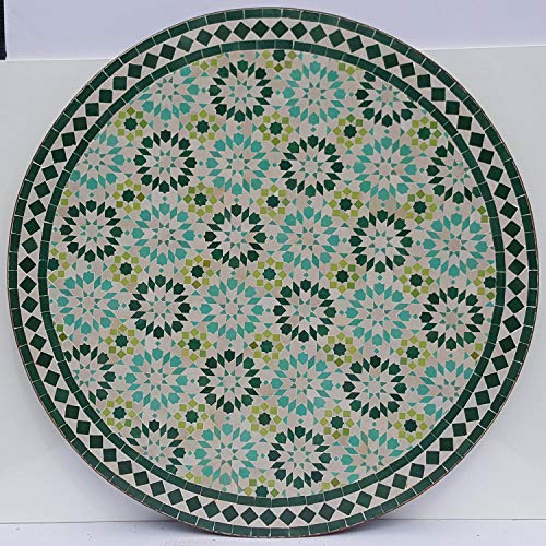 Casa Moro Marokkanischer Mosaiktisch Ankabut Türkis Ø 100cm rund mit Gestell H 73 cm Kunsthandwerk aus Marrakesch | Mediterraner Gartentisch Esstisch Balkontisch Bistrotisch MT2222