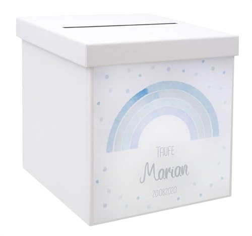 ZauberDeko Briefbox Kartenbox Regenbogen Blau Taufe Kommunion Konfirmation Tischdeko Personalisiertes Geschenk