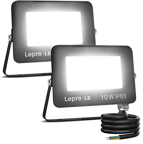 Lepro Faretto LED da Esterno, 10W 850 lumen, Faro LED Esterno Bianco Diurno 5000K, Proiettore da Esterno Impermeabile IP65, Luce di Sicurezza per Giardino, Illuminazione Interna ed Esterna, 2 Pezzi