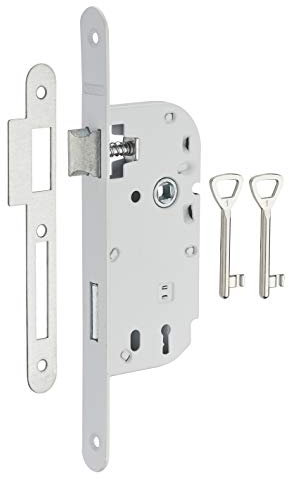 FERCO by THIRARD - Serrure encastrable à clé pour porte de chambre, axe 40mm, bouts ronds, blanc, 2 clés