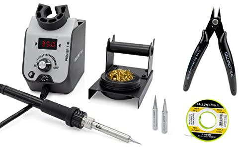 GALLUNOPTIMAL Lötstation Pionier 110 – Basic Set - 68 Watt – temperaturgeregelt - mit Temperatur-Display und Temperatursensor – ergonomischer Griff - 80°C bis 480°C