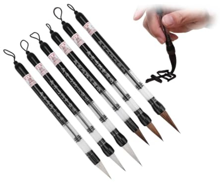 6 Pezzi Set di Pennelli per Calligrafia Cinese, Giapponesi Kanji Sumi Pennelli di Dimensioni Miste per Principianti