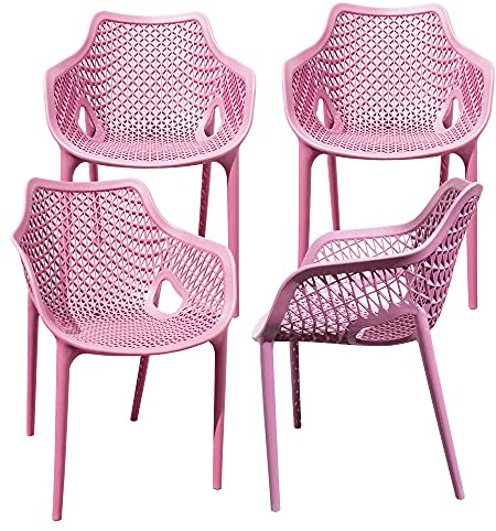 TRISENS Gartensessel Gartenstuhl Kunststoff Stapelstuhl Armlehne Küchenstuhl Bistrostuhl, Farbe:Rosa, Menge:4 St.