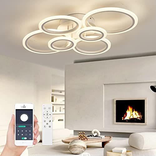 Plafoniera Moderna Dimmerabile, L80cm, Plafoniera Bianca 72W 6400LM, Plafoniera LED con Telecomando per Soggiorno, Cameretta, Camera da letto, Cucina, Corridoio, Balcone, Sala da pranzo