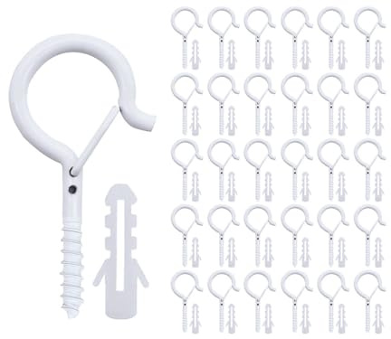 Hitopin 30PCS Haken zum Schrauben, Schraubhaken, Weihnachtsbeleuchtung Haken, Hakenschrauben mit Sicherheitsschnalle, zum Aufhängen von Pflanzenkörben Vogelhäuschen Windspielen Laternen (Weiß)