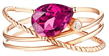 KnBoB 1.8ct Turmalin mit Diamant Ring, 18 Karat (750) Rotgold Ring Damen Kreuz Tropfen Hochzeit Ringe Größe 65 (20.7)