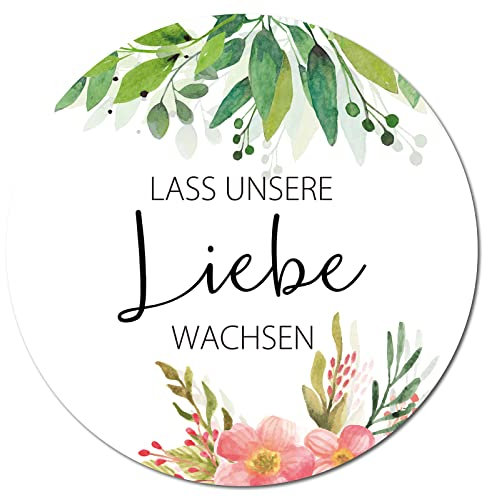 CREATCABIN 192 Stück Let Love Grow Aufkleber Grün Hochzeit Aufkleber Blumen Geschenketiketten Für Geburtstagsfeier Hochzeitseinladung Shops Umschlagsiegel 1.77 Zoll-Lass Unsere Liebe Wachsen(Deutsch)