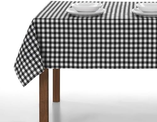 LAN&LAN Mantel Mesa Rectangular de Tela con Cuadros Vichy para Interior y Exterior - Manteles de Mesa Comedor y Picnic (Negro, 140 x 220)