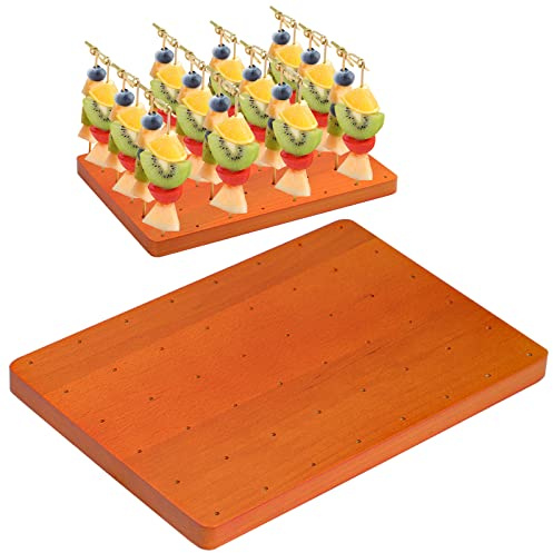 Kamehame Wooden Food Skewer Holder, 48 Holes Pick Stand and Food Display, Catering Events and Cocktail Parties Appetizer Fruit Skewer Stand, Rectangular Food Display Board