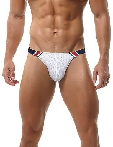FEOYA Costume da bagno da uomo, slip da bagno, sexy, a basso rischio, con imbottitura rimovibile, per sport acquatici, biancheria intima, Stile 01 Bianco, S