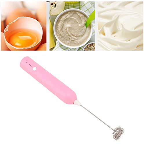 Espumador de Leche Inalámbrico Multifuncional Mini Batidor de Huevos Pequeño Eléctrico de Mano para Hogar (Rosa)