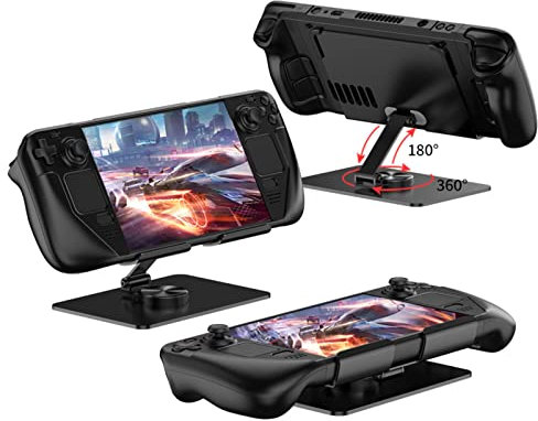 COQUE Handheld game console case for Steam Deck,drop protection case metal folding stand 2-in-1 set for mobile game Steam Deck-Black