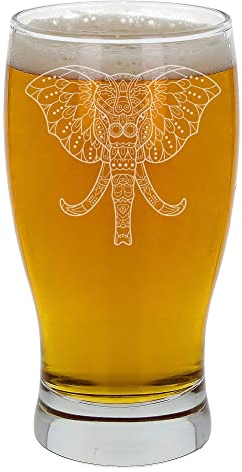 Elephant Engraved Pint Beer Glass Etched Elephant Mandala Drinkware Gift for Elephant Lovers Birthday Gift for Him Animal Lover Gifts Engraved Beer Glass Elephant Mandala Design Beer Cider Pint Glass