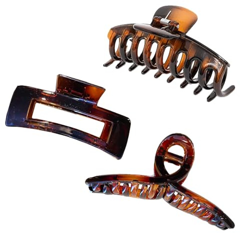 HGOCAHUZI Lot de 3 pinces à cheveux marron pour femme - Épais - Bouclés - Cheveux longs et bouclés - Marron foncé